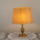 Vintage French Round Brass Table Lamp With Beige and Gold Shade