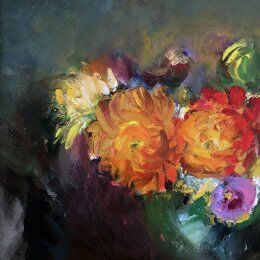 Still life "Bouquet and vase green ball"