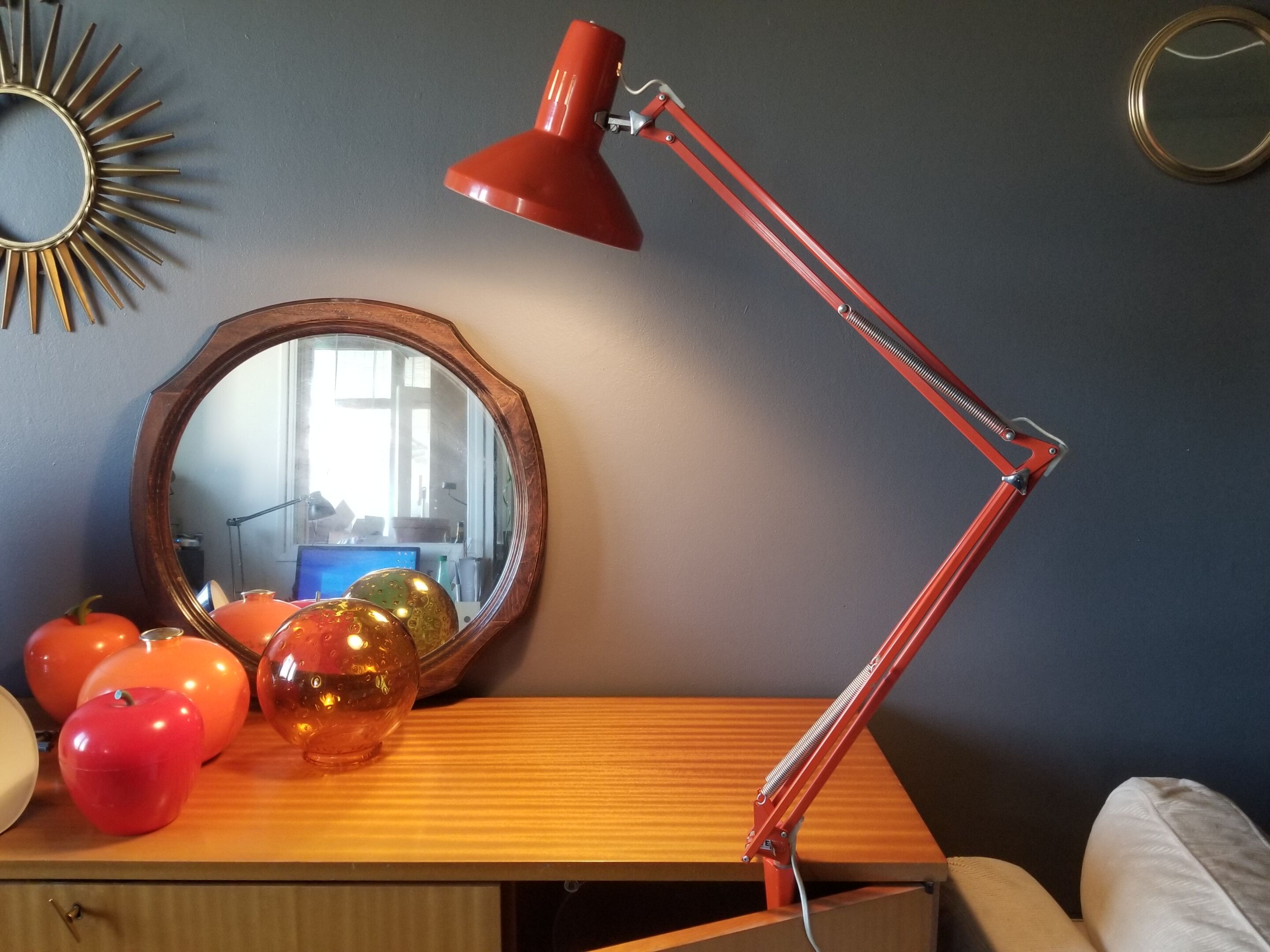Ledu's vintage architect's lamp in orange sheet metal - 1960s