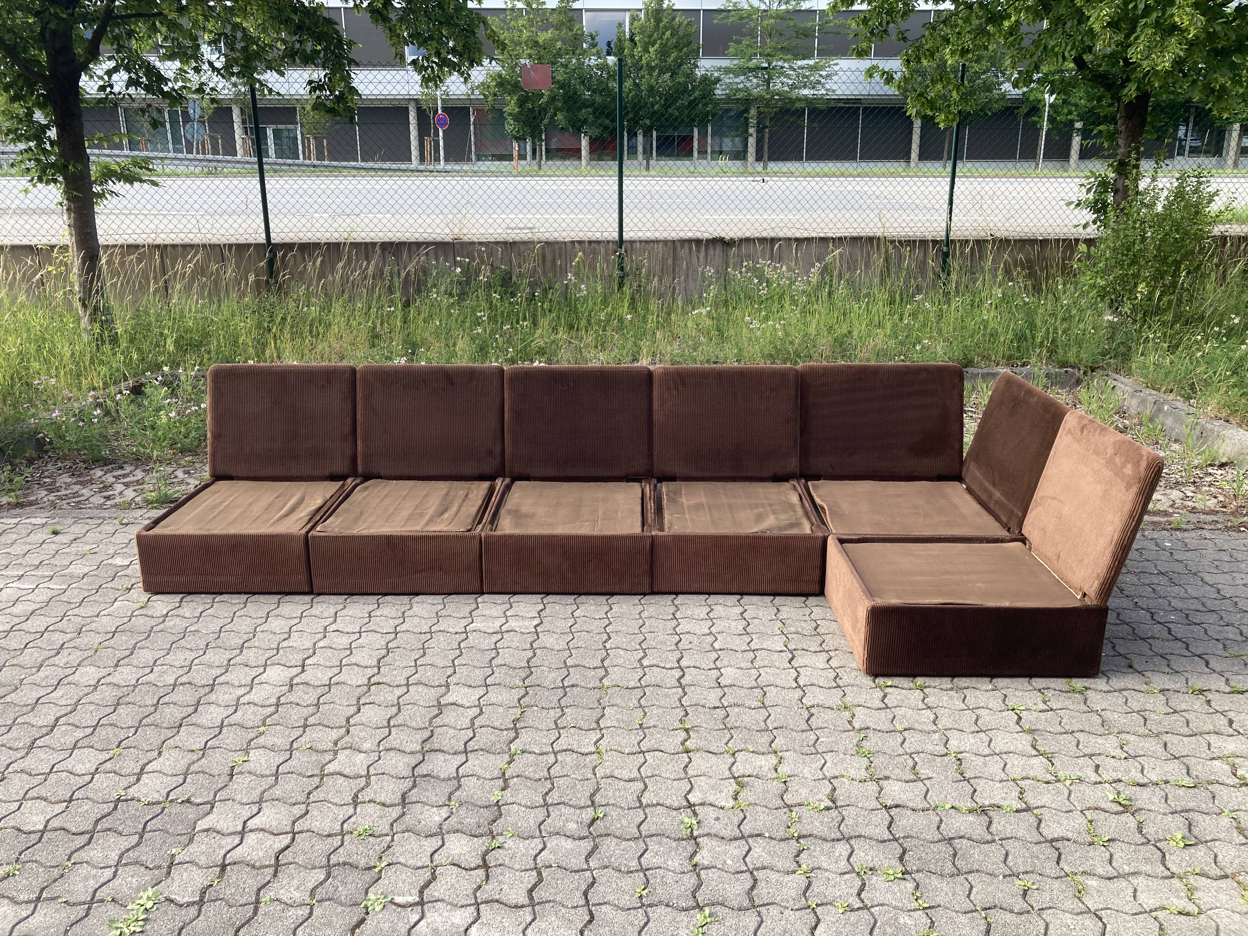 Vintage Modular Sofa in Brown Velvet Corduroy, 1970s