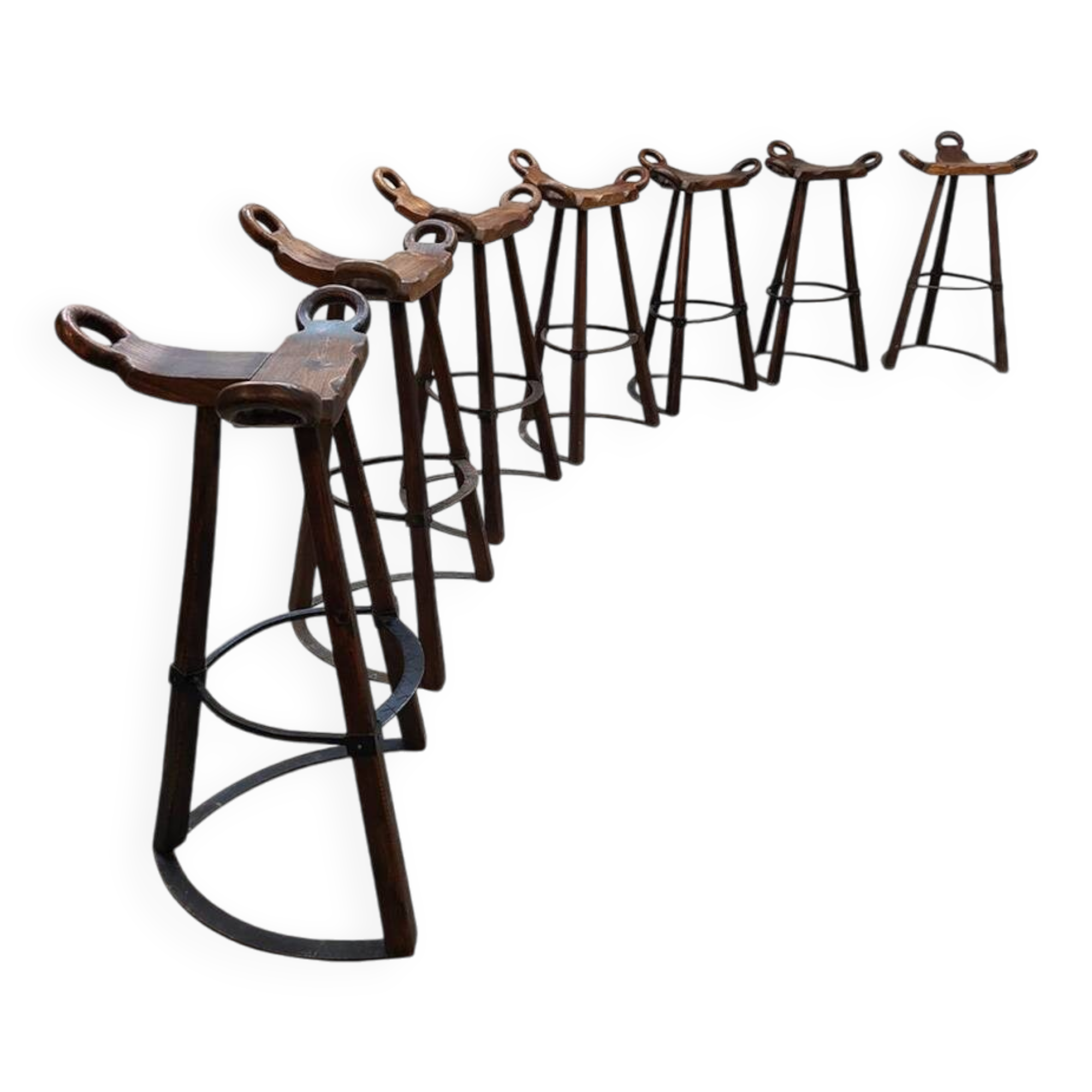 Vintage rare brutalist set of 7 Spanish barstools