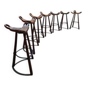 Vintage rare brutalist set of 7 Spanish barstools