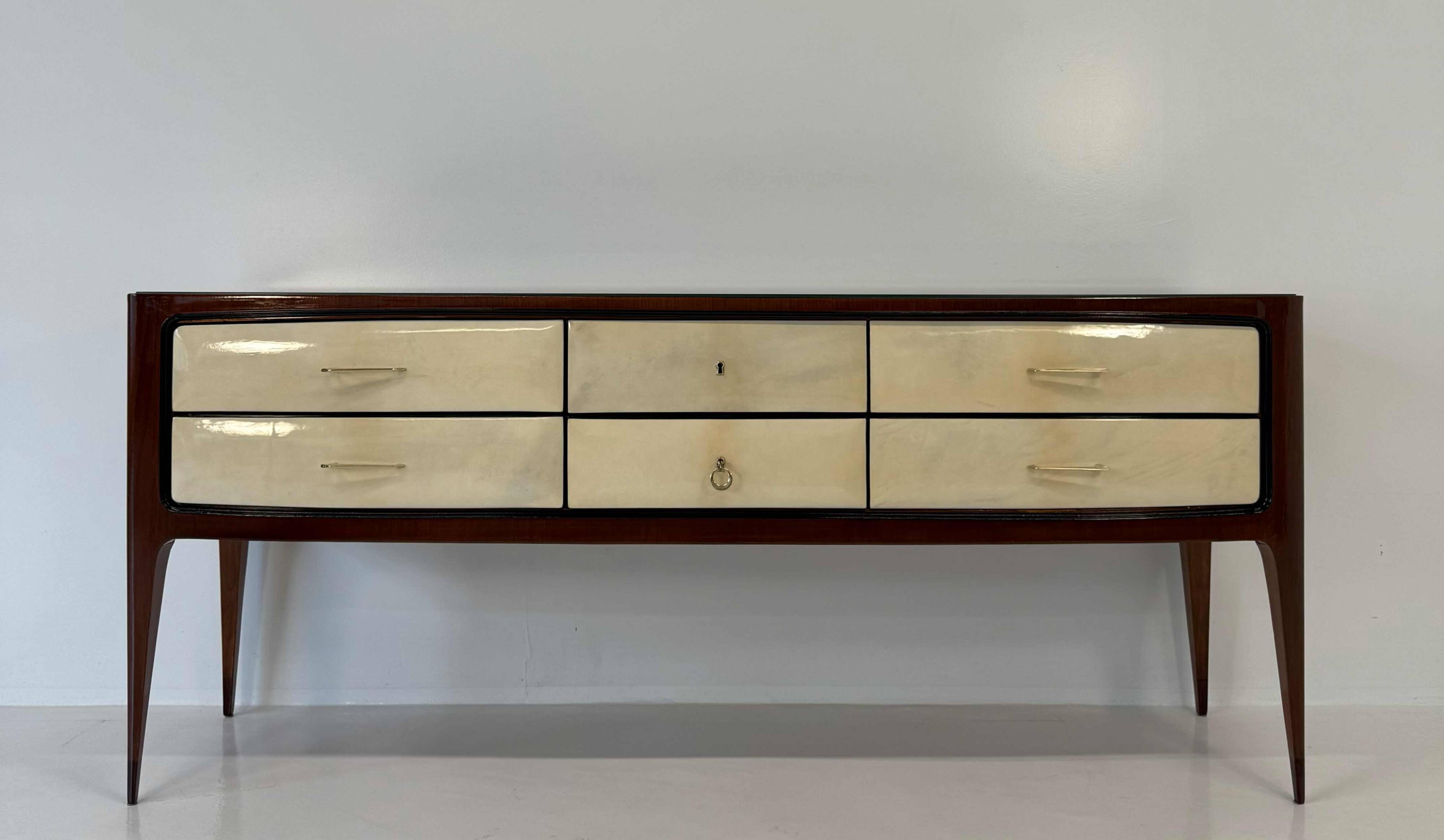 1950s Parchment and Walnut Chest of Drawers Attr. Paolo Buffa
