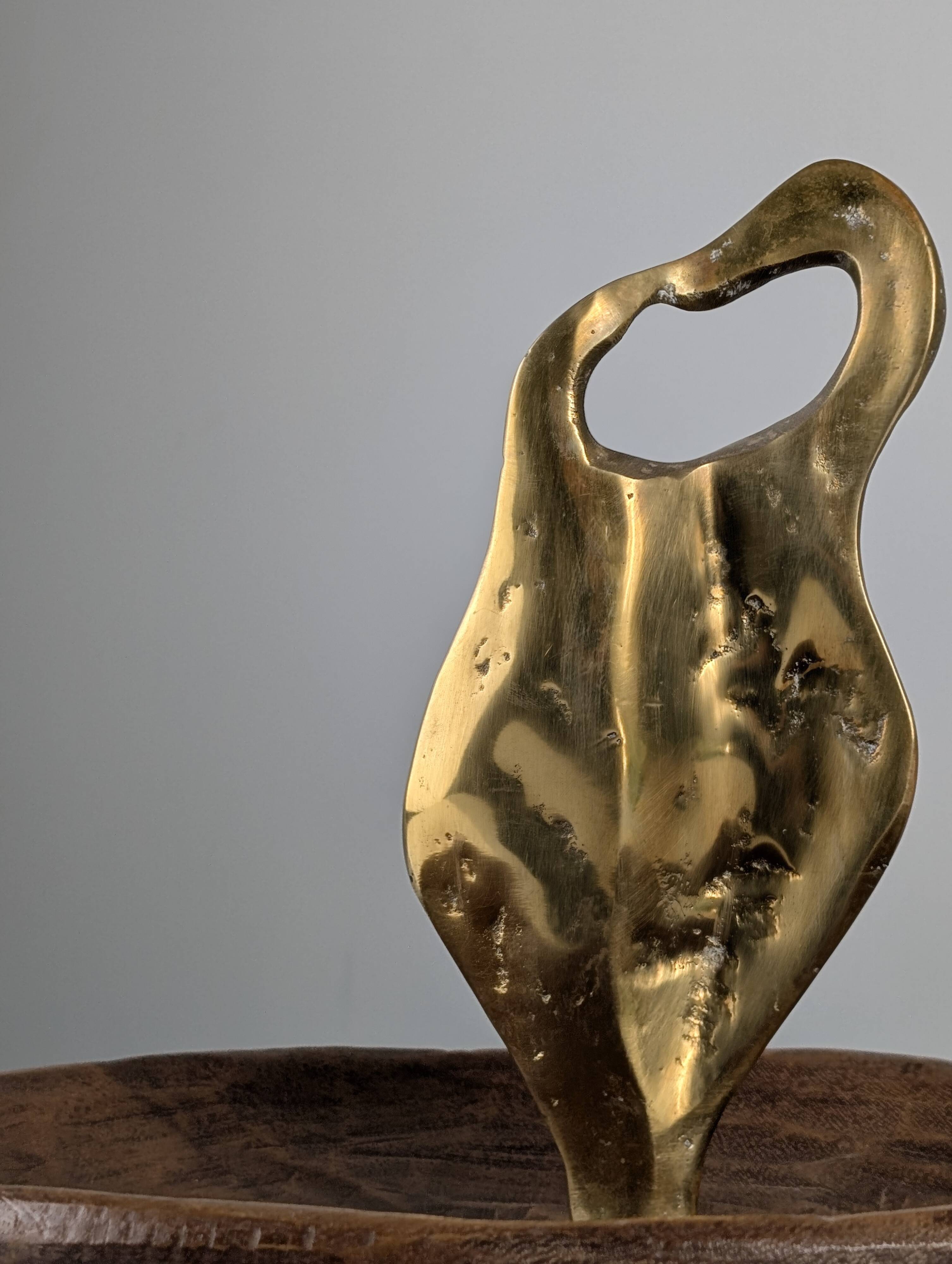 David Marshall Bronze and Wood Fruit Bowl Sculpture Organic Brutalist 1980s