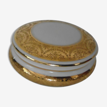 Porcelain candy Limoges white and gold round box