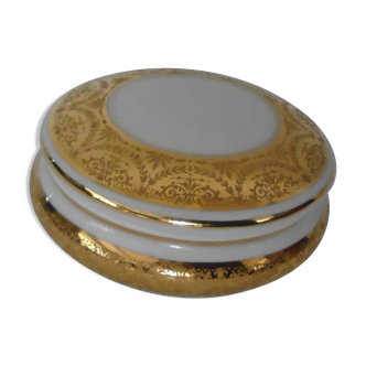 Bonbonière porcelaine Limoges blanc et or boite ronde