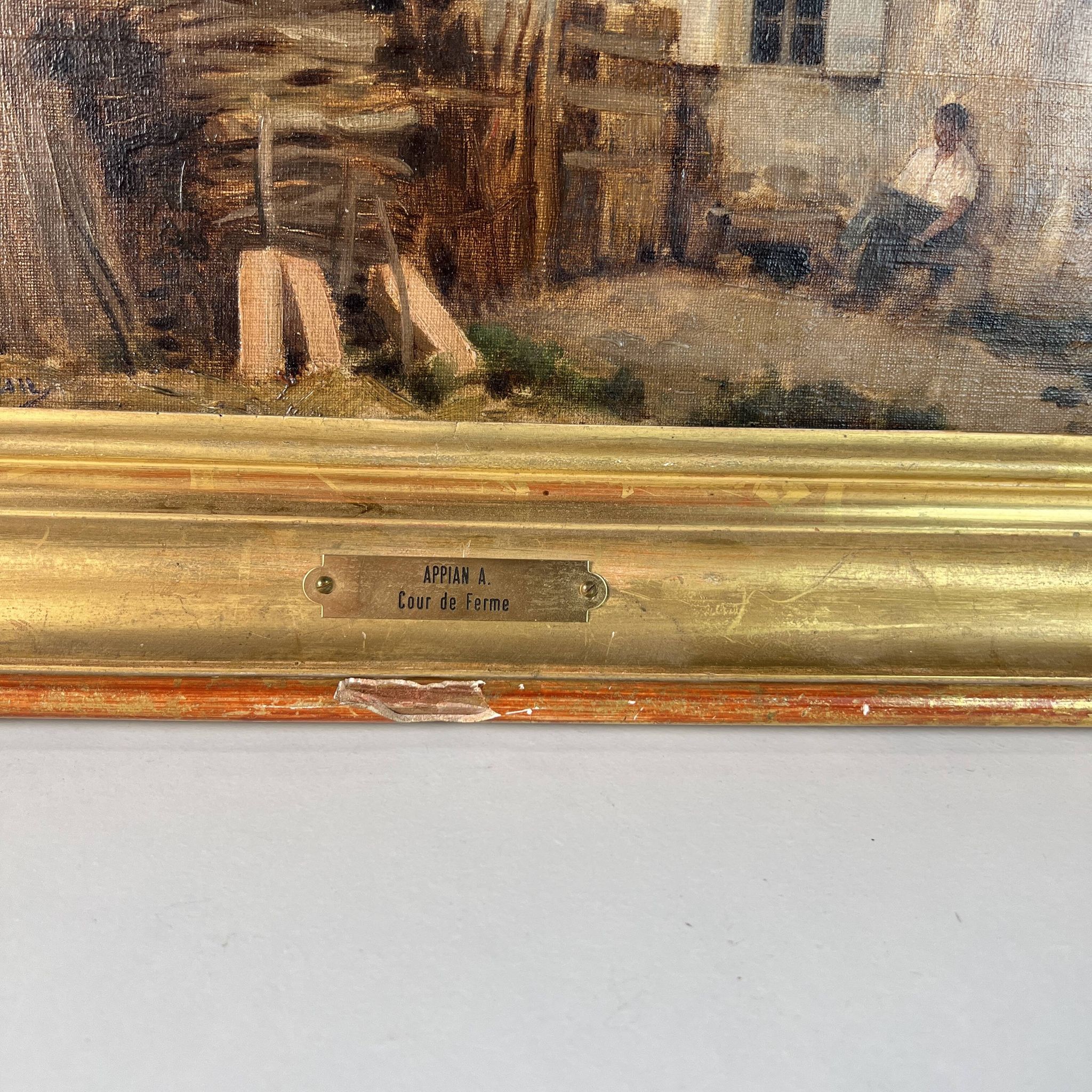 Oil painting on canvas by Adolphe Appian, farm courtyard, Lyon school, 19th century.