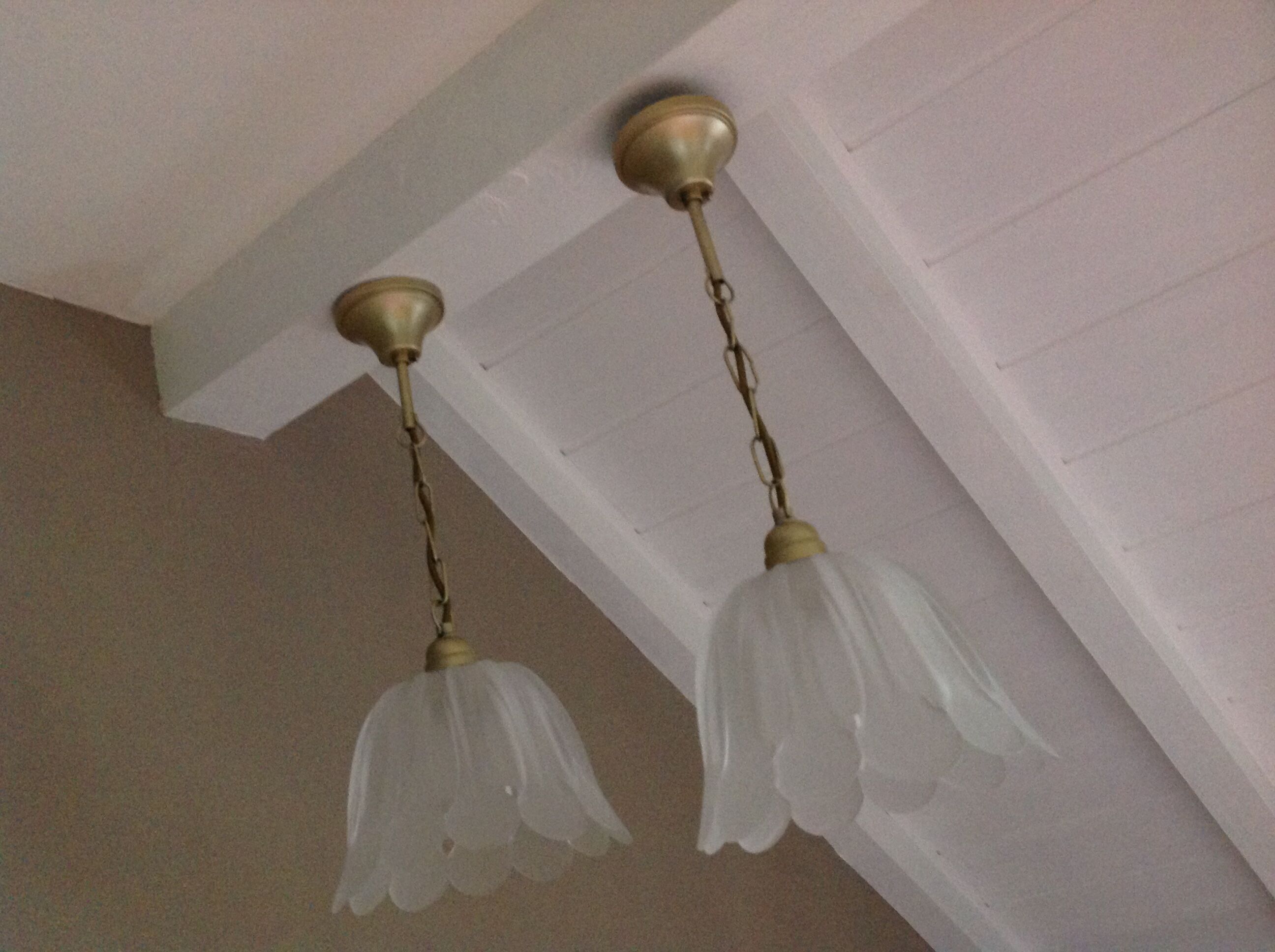 Pair of pendant lamps bell in frosted glass style art deco