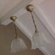 Pair of pendant lamps bell in frosted glass style art deco