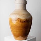 XXL Scheurich ceramic vase with beige-brown gradient glaze, jug with handle, 1970s Germany, vintage country-house decor