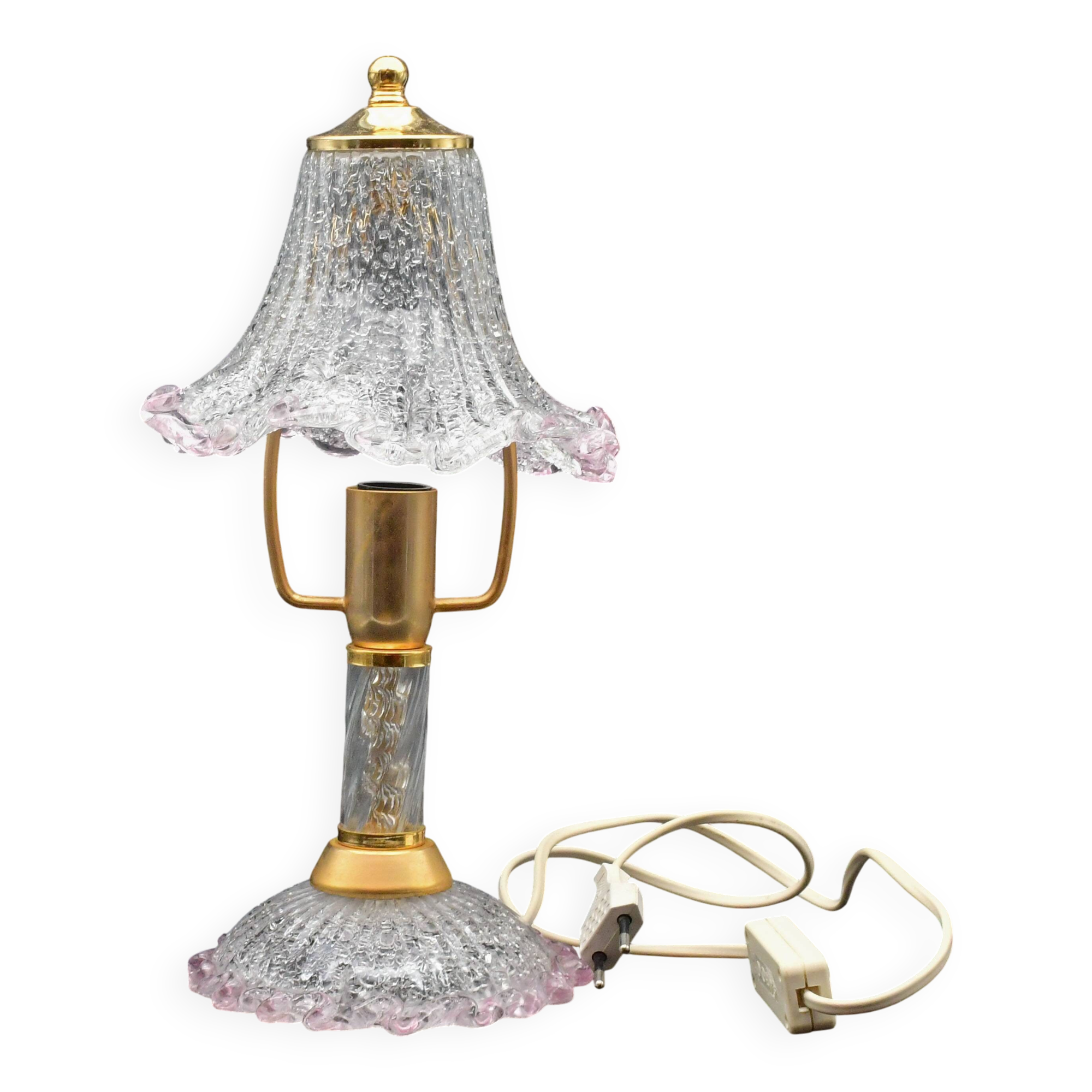 Pink Murano glass vintage table lamp, 1980s