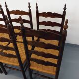 Set of 6 vintage Arts & Crafts chairs in Antonio Calligaris style in rope oak wood from the 50s