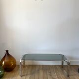 Coffee table in smoked glass and chrome 70s