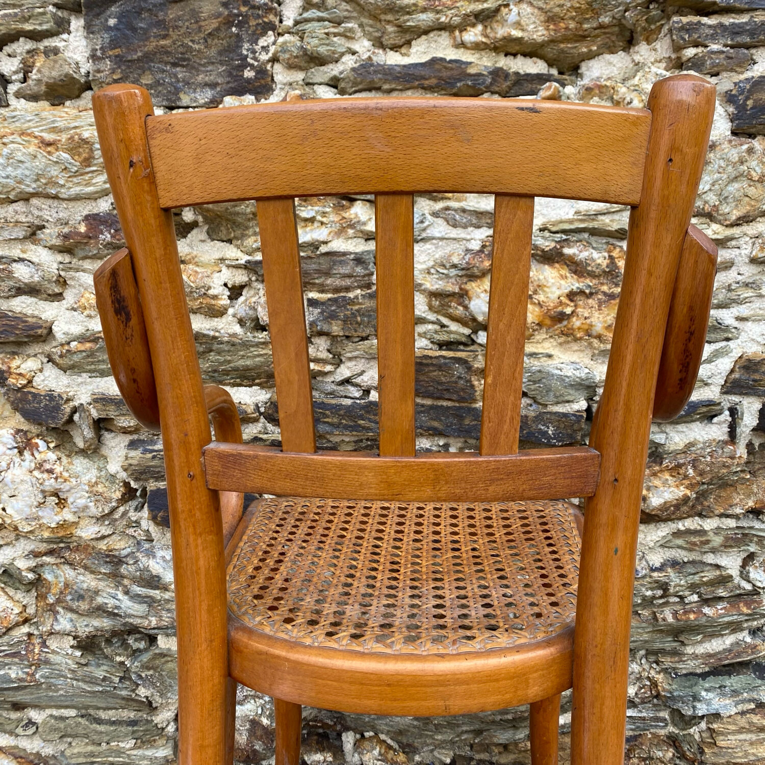 Children's bistro chair in wood and caning