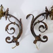 Pair of brass swan collar wall sconces, glass tulips, years 50