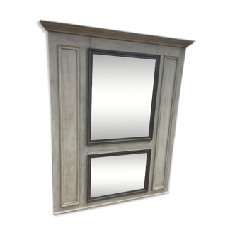 old trumeau mirror start xx to 2 mirrors patinated gray alpaca and gray trench coat 114x138cm