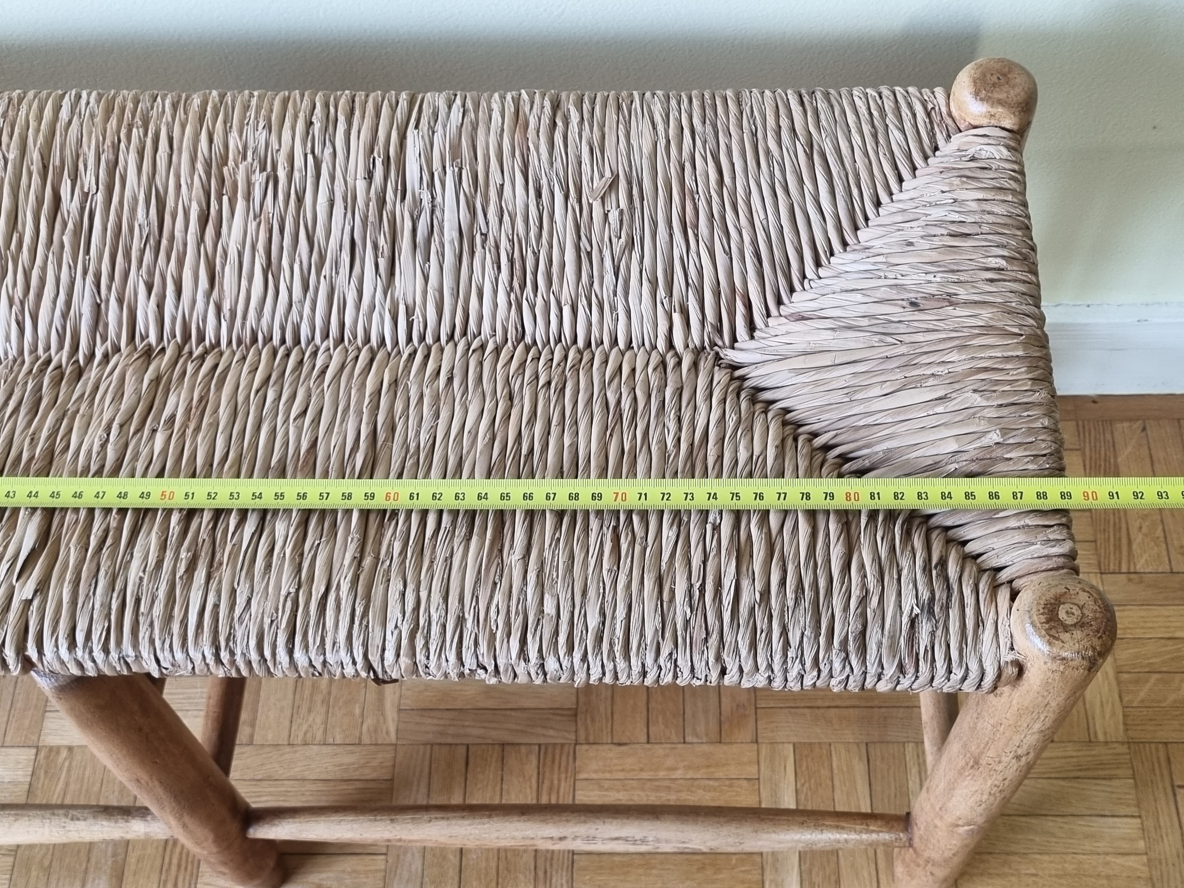 Wooden entrance bench and vintage straw 90 cm