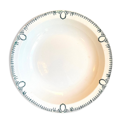 Plat rond et creux St Amand & Hamage en terre de fer blanche et bleue