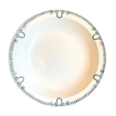 Plat rond et creux St Amand & Hamage en terre de fer blanche et bleue