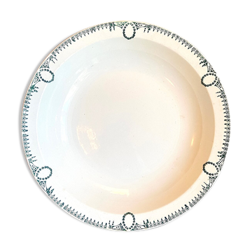 Plat rond et creux St Amand & Hamage en terre de fer blanche et bleue