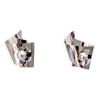 Pair of chrome-plated metal wall lights, Space Age design, 1970s