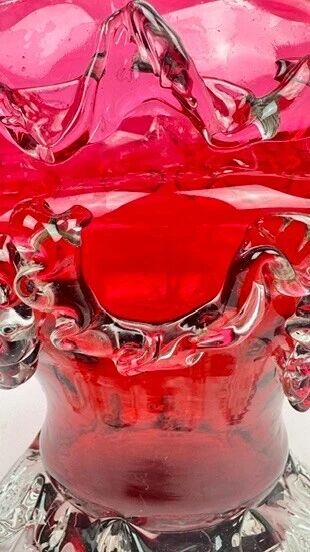 Raspberry red glass jardinière, taste of Auguste Jean or Legras.
