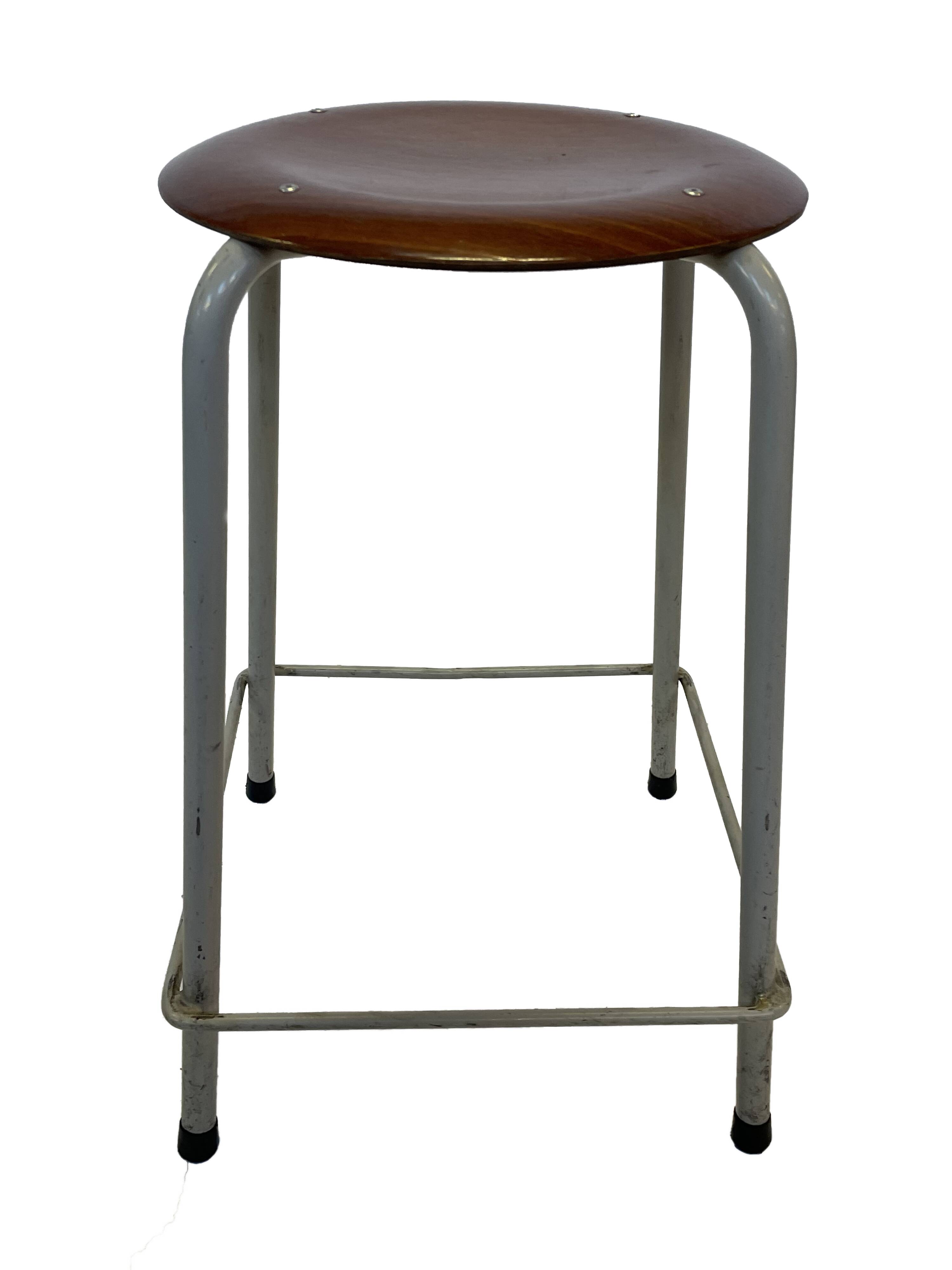 Vintage school stool, 1970s industrial design, Dutch minimalist