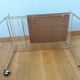 Vinyl hi-fi console with wheels in gold metal and wood