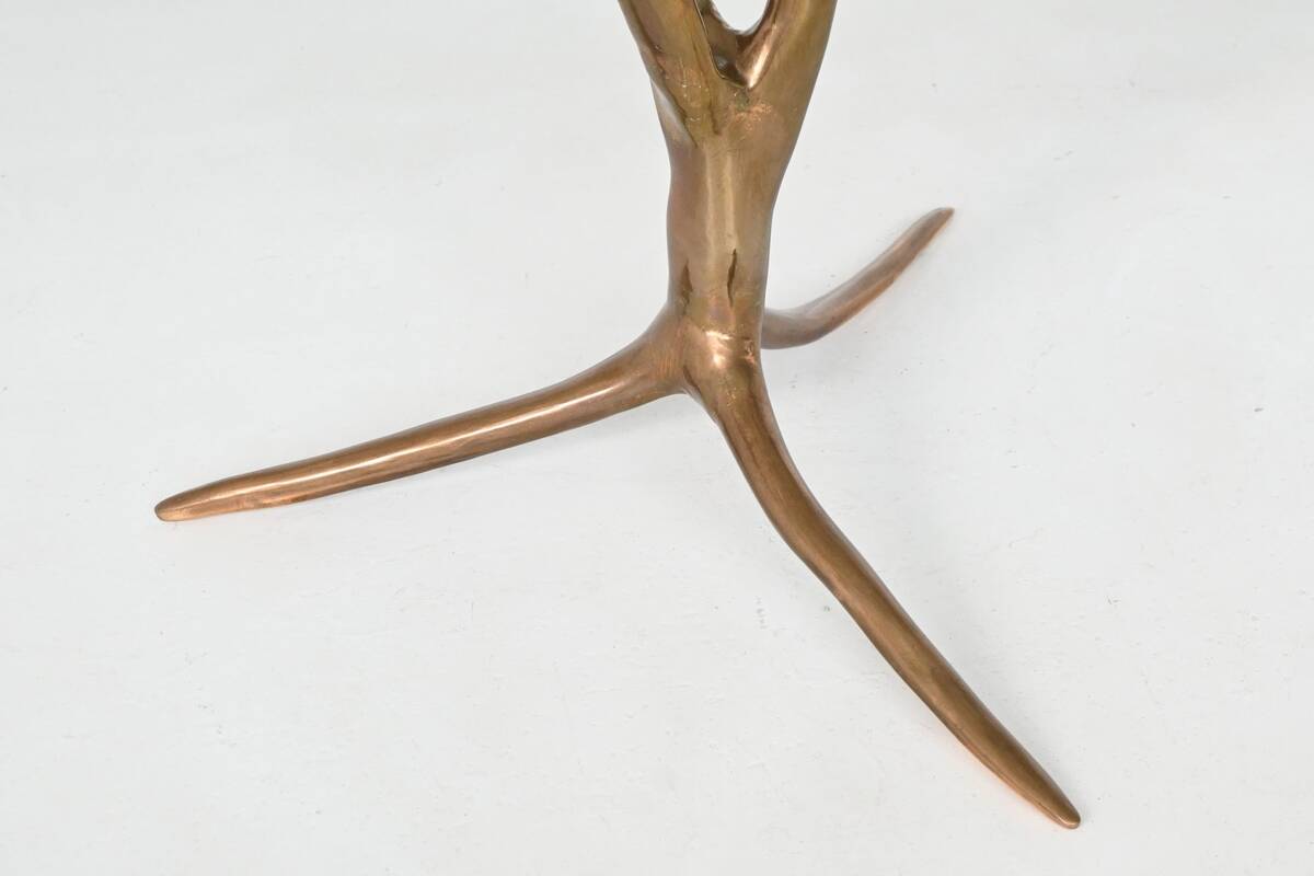 Unique sculptural dining table in bronze and glass, Belgium 1970.