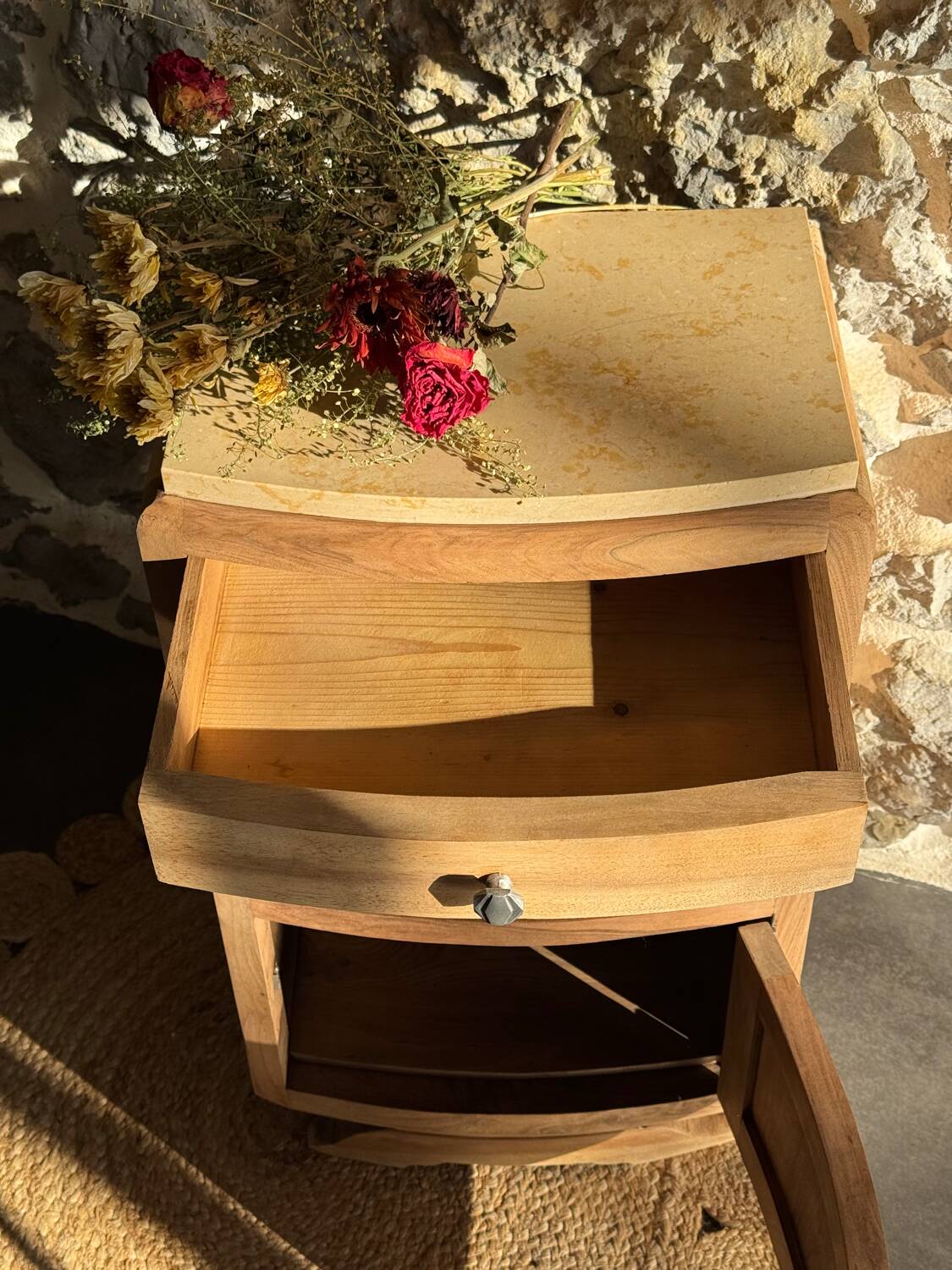 Small Art Deco piece in solid walnut and marble - 1930s