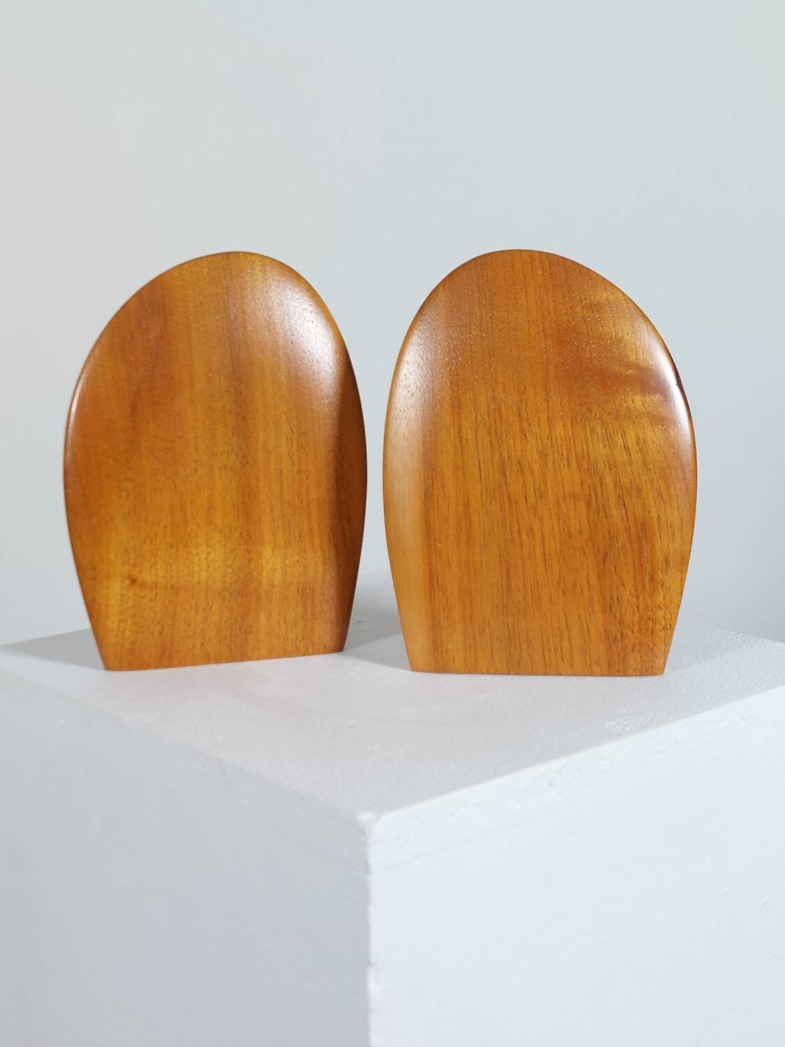 Vintage wooden and brass bookends from the 1950s, Scandinavian style.