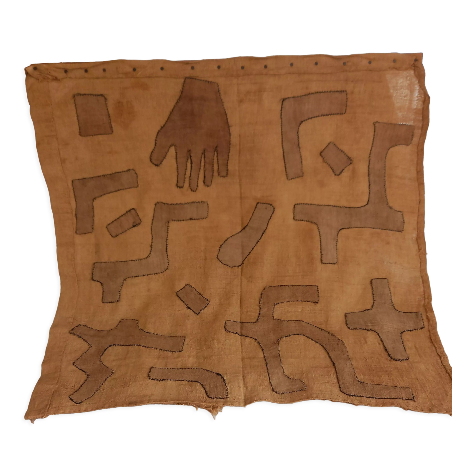 African wall tapestry in raffia Kuba 70s 80s
