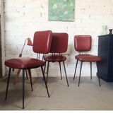 3 vintage chairs from the 50s in restored garnet red skai
