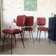 3 vintage chairs from the 50s in restored garnet red skai