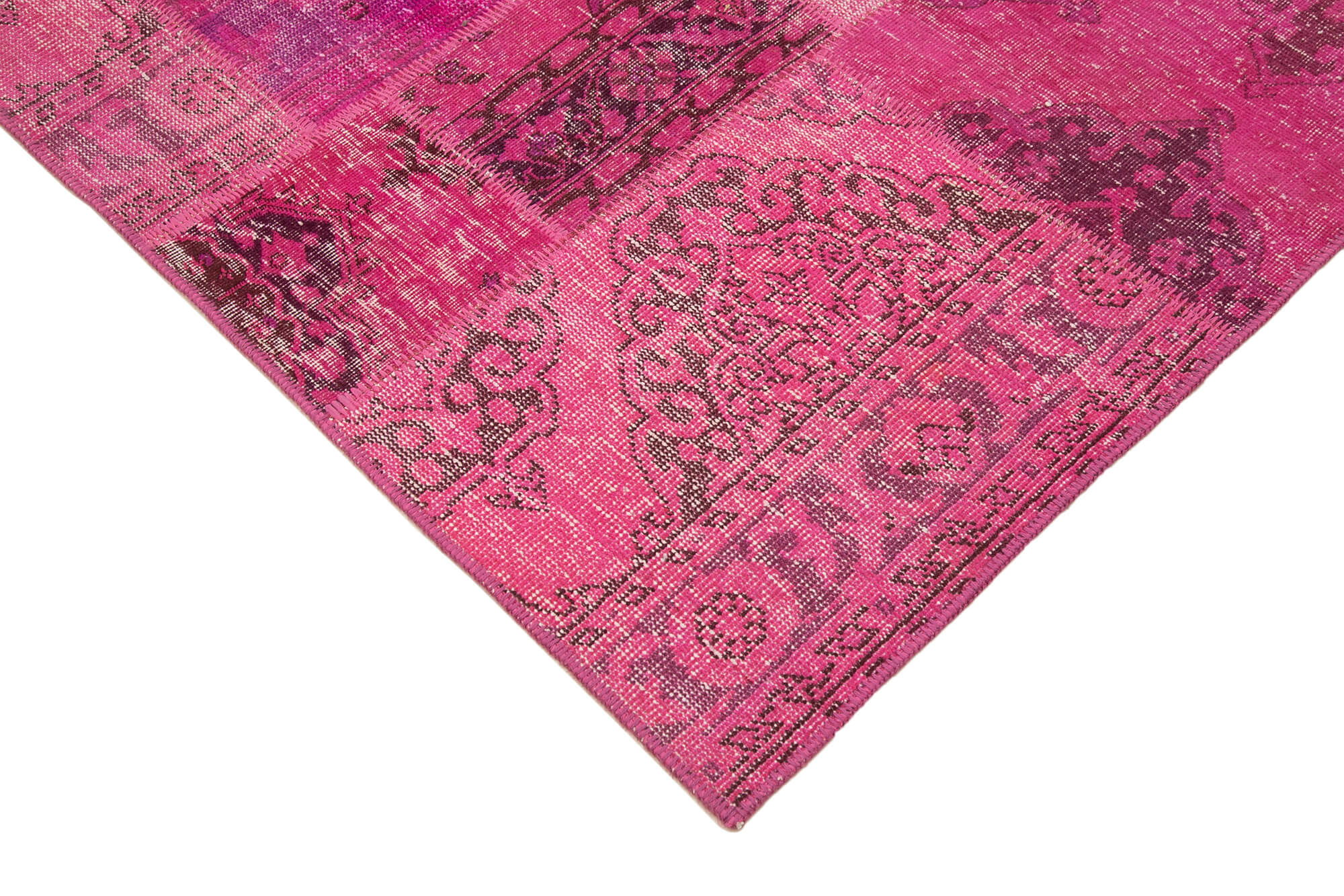 Handmade anatolian overdyed 200 cm x 300 cm pink patchwork carpet
