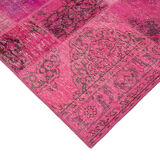 Handmade anatolian overdyed 200 cm x 300 cm pink patchwork carpet