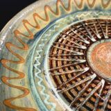 Large decorative glazed ceramic dish – solar motif, 1960s–1970s
