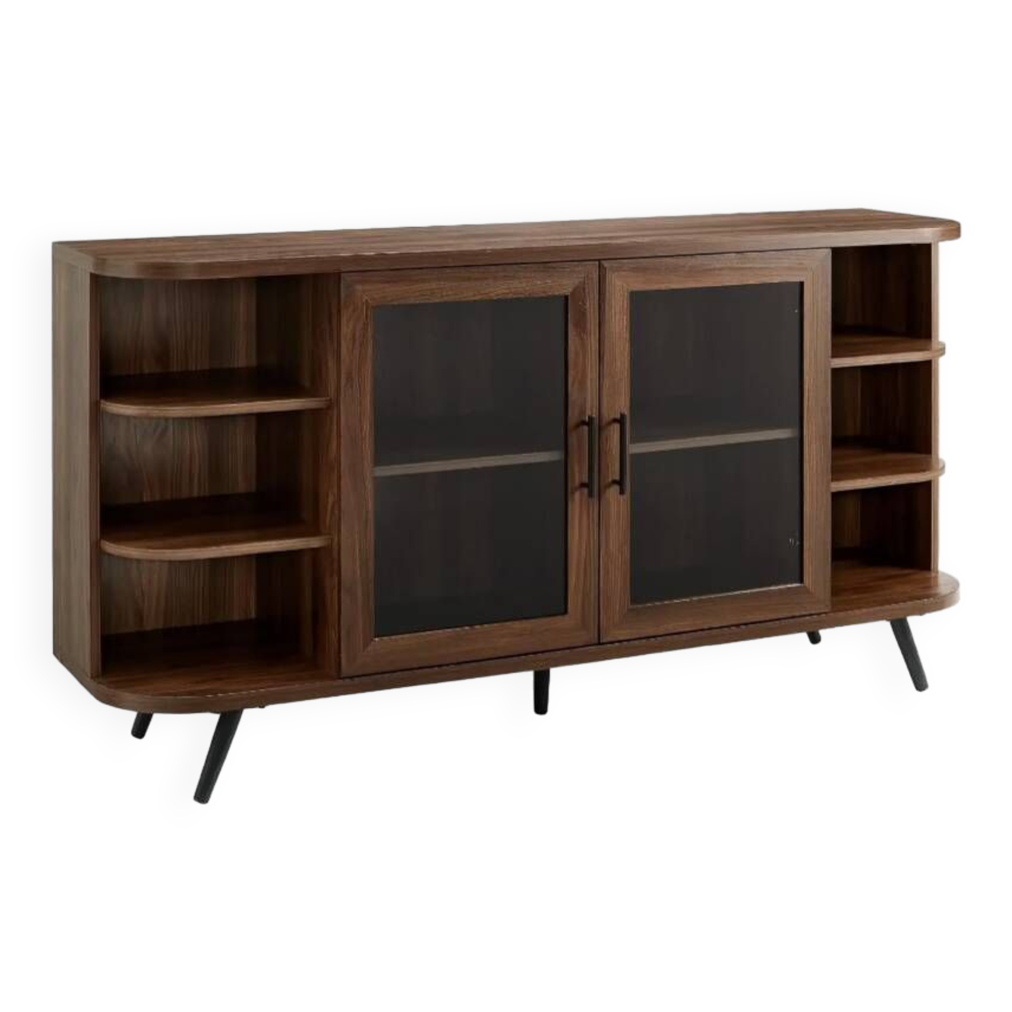 Buffet moderne à porte en verre cannelé avec extrémités incurvées et rangement