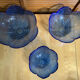 Set of 3 Cobalt Blue Moulded Glass Bowls in Flower Petal Shape Vintage