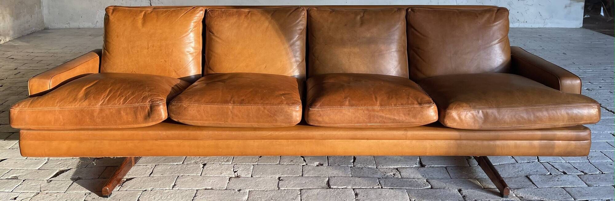 Rare Fredrik Kayser 4-seater sofa in cognac leather Model 807