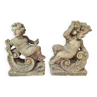 Large pair of stone garden love sculptures