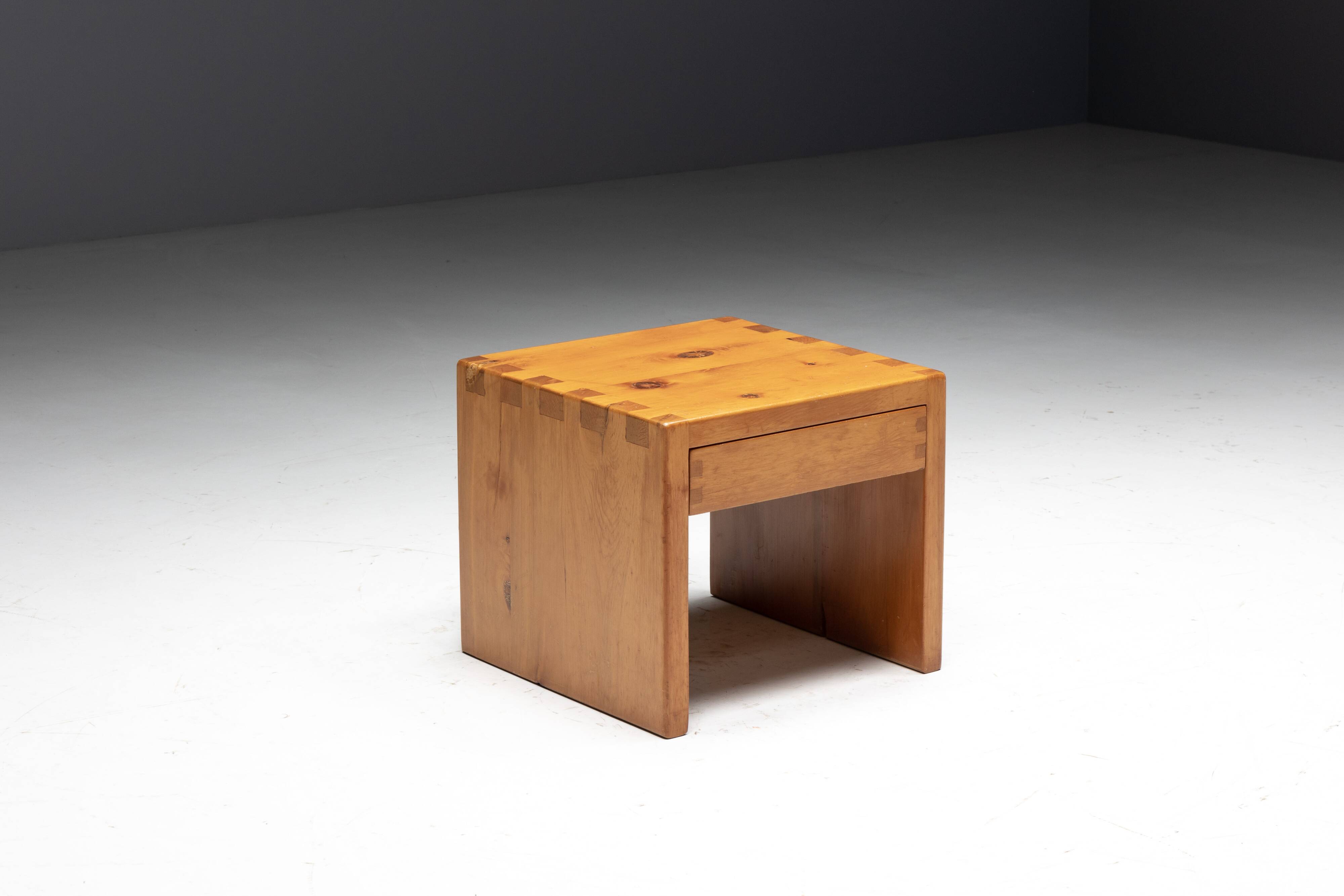 Pine Bedside Table, France, 1960s