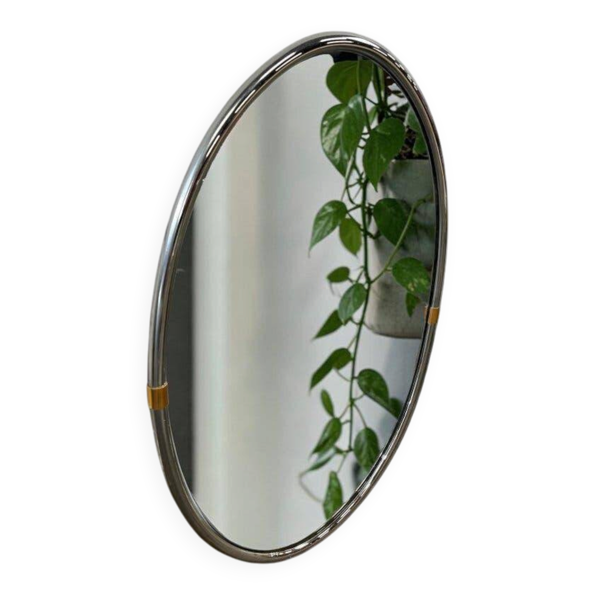 Miroir mural ovale chromé vintage / Miroir mural années 70