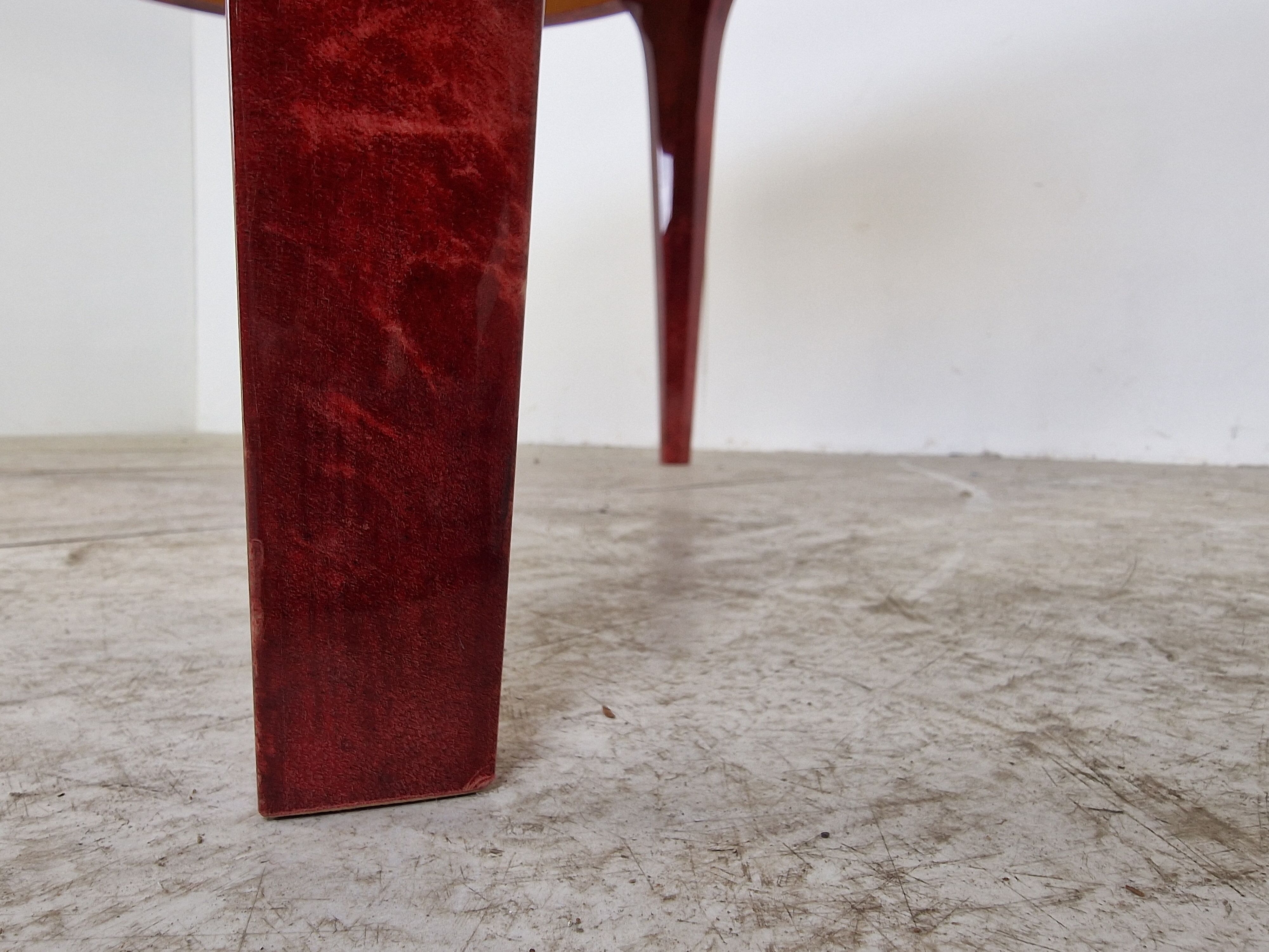 Italian red lacquered Goatskin / Parchment dining table by Aldo Tura, 1960s