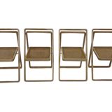 set of four mid century modern folding chairs, wood and webbing chair, italy 1970s design