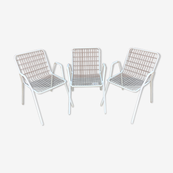 Suite de 3 fauteuils en  métal de couleur blanc EMU modèle RIO