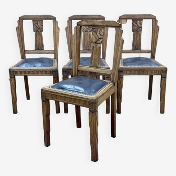 Set of 4 Art Deco oak chairs