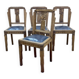 Set of 4 Art Deco oak chairs