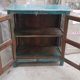 Ancien vaisselier en teck birman patine bleue-blanche d'origine