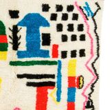 White Azilal Berber rug with fluorescent multi-colored patterns